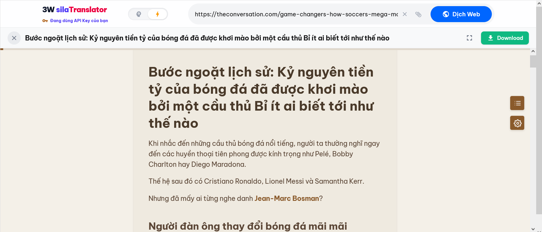 Bản dịch trả về