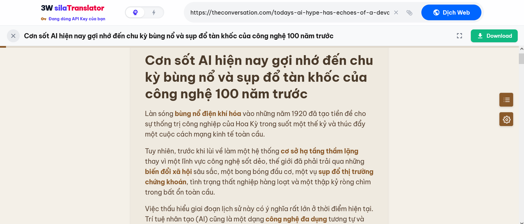 Bản dịch trả về